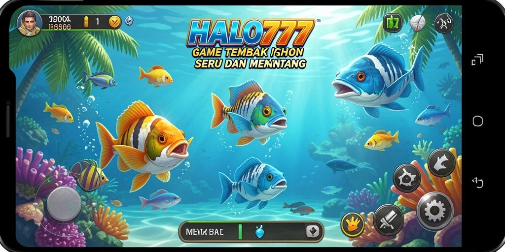 Screenshot HALO777 menunjukkan gameplay menembak ikan yang mengasyikkan.