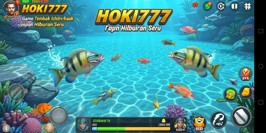 Screenshot utama HOKI777 menampilkan aksi seru berburu ikan.