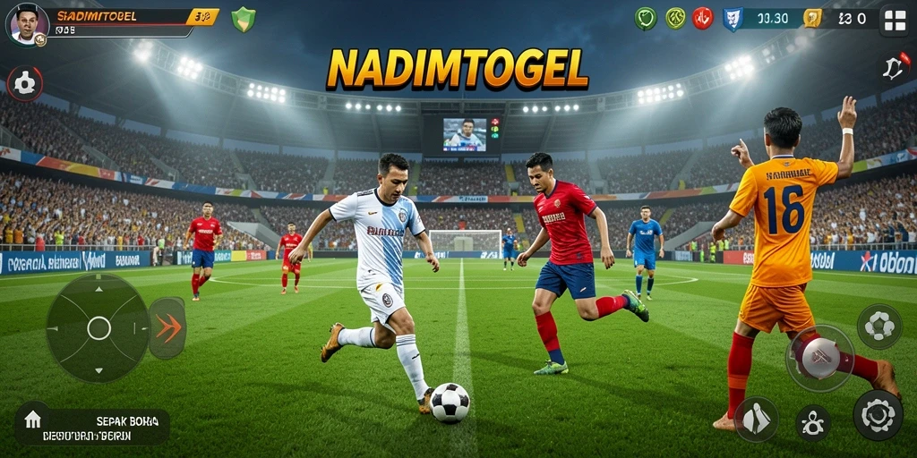 Tampilan utama gameplay NADIMTOGEL dengan aksi lapangan sepak bola.