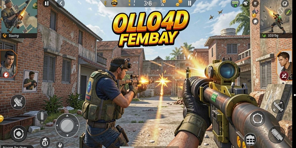Screenshot utama OLLO4D menampilkan aksi tembak menembak yang mendebarkan.