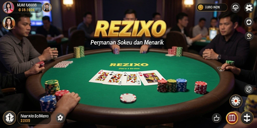 Tampilan gameplay Poker yang menarik dan mendebarkan dalam REZIXO.