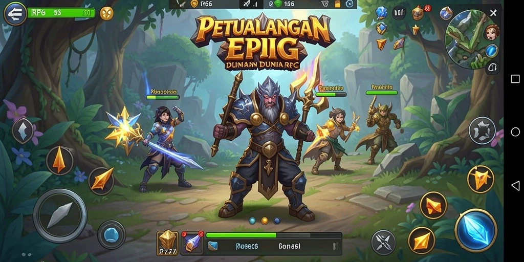 Screenshots gameplay RPG yang menampilkan pertempuran dan eksplorasi.