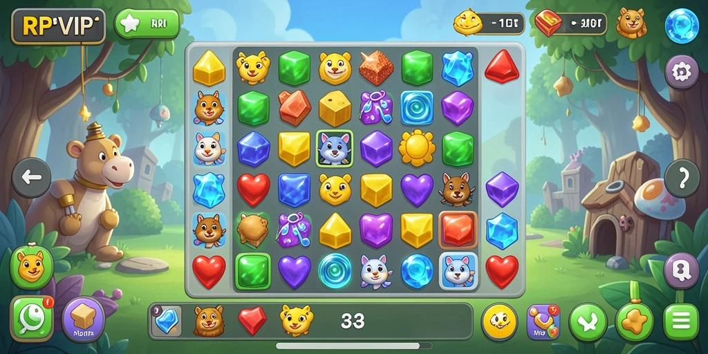 Tangkapan layar menampilkan gameplay seru RPVIP1 di level Match-3.