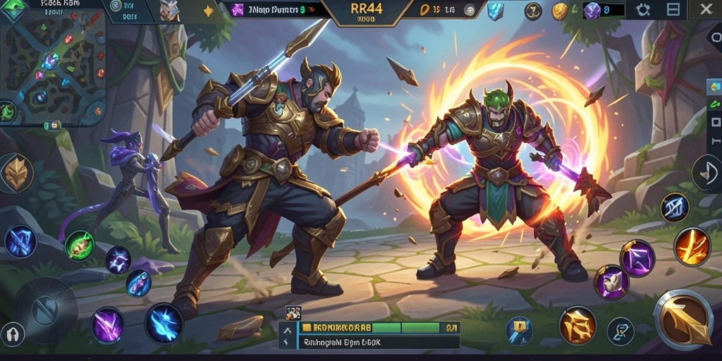 Tampilan gameplay seru RR44 di arena MOBA.