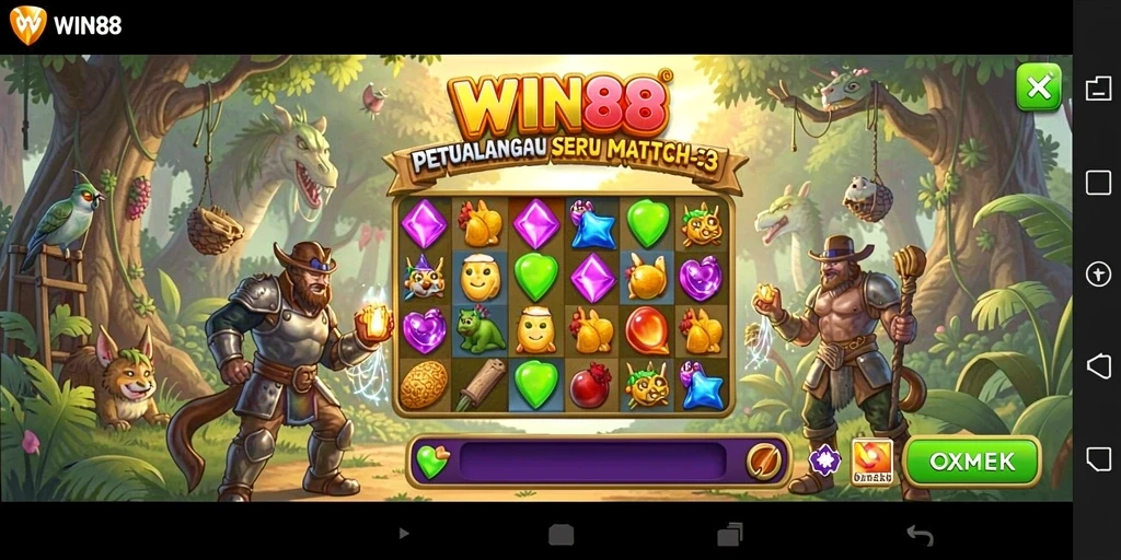 Screenshot gameplay WIN88 menampilkan aksi mencocokkan permata yang seru.