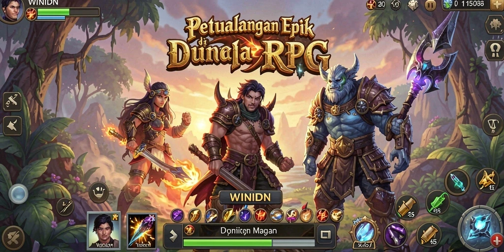 Screenshot gameplay WINIDN yang menunjukkan aksi pertarungan RPG yang mendebarkan.