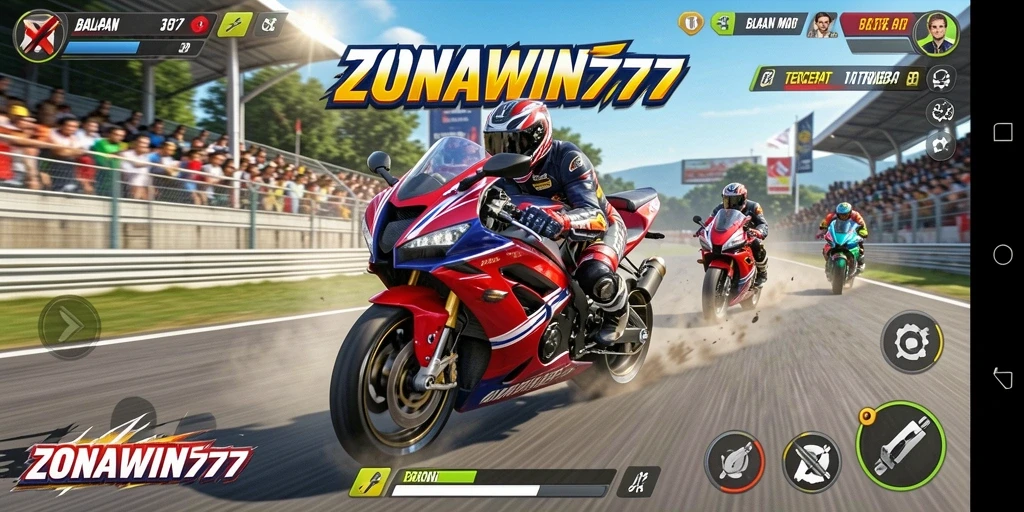 Gameplay ZONAWIN777 yang mendebarkan dengan balapan motor yang intens.